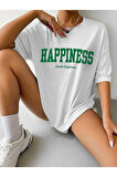 Unisex Freedom Beyaz Oversize Baskılı T-shirt