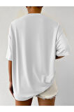 Unisex Freedom Beyaz Oversize Baskılı T-shirt