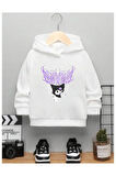 Çocuk Tasarım Kuromi Mor Baskılı Kapüşonlu Sweatshirt Pamuklu