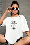 Oversize Panda Baskılı Beyaz Tshirt