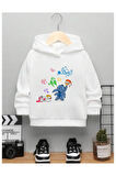 Çocuk Tasarım Boyacı Stitch Baskılı Kapüşonlu Sweatshirt Pamuklu