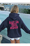 Kız Çocuk Lacivert Sırt Ve Ön Baskılı Not In The Mood Kopşonlu Sweatshirt