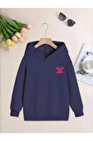 Kız Çocuk Lacivert Sırt Ve Ön Baskılı Not In The Mood Kopşonlu Sweatshirt
