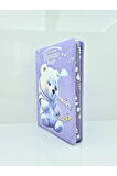 puffy pofuduk mor ayıcıklı not defteri 3D kabartmalı  12*18 96yp