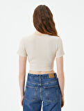 Basic Crop Tişört Ribanalı Kısa Kollu Bisiklet Yaka Slim Fit