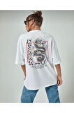 Siyah Osaka Baskılı Oversize Penye T-shirt