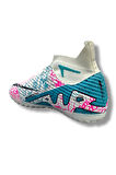 Laliga Yeni Model Çoraplı Halısaha Ayakkabı Beyaz Turkuaz Desenli