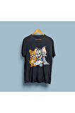 Oversize tom ve jerry tasarımlı T-shirt