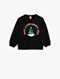 Kız Bebek Sweatshirt Yılbaşı Temalı Pullu Payetli Şardonlu Pamuklu