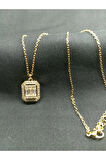 STEEL SHOPPING BAGET TAŞLI GOLD ÇELİK KOLYE