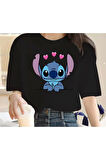-Kadın Pamuk 100% Oversized T-shirt Stitch and Hart Baskılı 30/1 kumaş