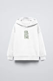 Siyah Kapüşonlu Collective Yazılı Arka Fly Kn It Yazılı Oversize Çocuk Sweatshirt