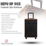 HEPU HP-903 Taşınabilir Şarjlı Amfi Ahşap Kasa Bluetooth Hoparlör 40 w Rms 8 inc Woofer