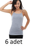 Tutku 0135 (4 NO-XL) (6-ADET) Kadın Ribana %100 Pamuk İp Askılı Atlet GRİ