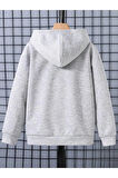 Kız\Erkek Çocuk Gri Kırmızı Bereli Baskılı Kapşonlu Sweatshirt