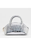 Kadın Parlak Mini Kroko Desen Fermuaralı Kısa ve Uzun Askılı El, Omuz Çantası