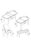 Marsilya Beyaz Mermer Desen 80x132 MDF Açılabilir Mutfak Masası Takımı 4 Sandalye, 1 Bench