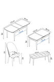 Marsilya Beyaz Mermer Desen 80x132 MDF Açılabilir Mutfak Masası Takımı 4 Sandalye, 1 Bench
