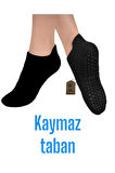 YOGA ÇORABI 4 ÇİFT PİLATES TAVAF KAYMAZ SİLİKON TABAN PAMUKLU KADIN DİKİŞSİZ ÇORAP SİYAH