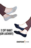 BABET ÇORAP 2 ÇİFT KADIN MERSERİZE DANTELLİ FİLE PAMUKLU GÖRÜNMEZ ÇORABI LACİVERT GRİ