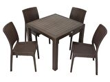 Mandella Elit Rattan 90x90 Elit Sandalye Masa Takımı KAHVERENGİ