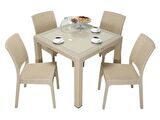 Mandella Elit Rattan 90x90 Elit Sandalye Camlı Masa Takımı ÇÖLBEJİ