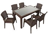 Mandella Elit Rattan 90x150 Zeus Koltuk Camlı Masa Takımı KAHVERENGİ
