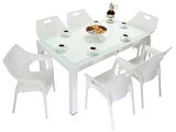 Mandella Elit Rattan 90x150 Star Koltuk Camlı Masa Takımı BEYAZ