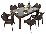 Mandella Elit Rattan 90x150 Star Koltuk Camlı Masa Takımı KAHVERENGİ