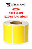 40x60 1000li Eczane ilaç Tarif Etiketi Sarı Renk 10 Adet