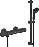Grohe Start Mat Siyah Sürgülü Duş Seti + Termostatik Duş Bataryası