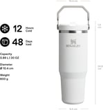 Stanley Iceflow Flip Straw Tumbler Pipetli Termos Bardak, Beyaz (Frost), 0.89 Litre