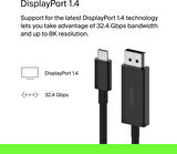 Belkin Usb Tip C - Displayport 1.4 Kablo 6.6Ft/2M, 32.4Gbps, 8K@60Hz Veya 4K@144Hz, Hbr3, Dsc, Hdcp