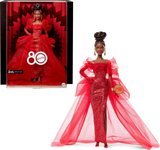 Barbie Mattel'In Özel 80. Doğum Günü Barbie Doll Simli Kırmızı Tül Elbise, Şeffaf Küpeli Ve Eldivenl