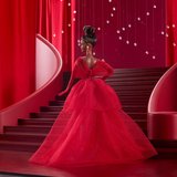 Barbie Mattel'In Özel 80. Doğum Günü Barbie Doll Simli Kırmızı Tül Elbise, Şeffaf Küpeli Ve Eldivenl
