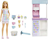 Barbie Dondurma Dükkanı Oyun Seti, 30 Cm Sarışın Bebek, 2 Kutu Oyun Hamuru, 2 Kase, 2 Külah, 3 Dekor