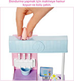 Barbie Dondurma Dükkanı Oyun Seti, 30 Cm Sarışın Bebek, 2 Kutu Oyun Hamuru, 2 Kase, 2 Külah, 3 Dekor
