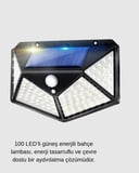 Güneş Enerjili 100 LED Dış Mekan Lamba – Hareket Sensörlü 2200mAh Bataryalı Solar Aydınlatma