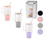 CAM 1000ML MATARA - SULUK BAMBU KAPAK - SIZDIRMAZ SİLİKONLU ÇELİK PİPET KORUYUCU SİLİKON ALTLIK - KILIF (5372)