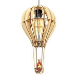 Kapadokya Çocuk Genç Odası Için Doğal Ahşap Mdf 3d Puzzle Uçan Balon Avize- Biblo Ampul Dahil Değildir