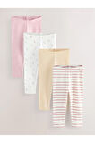 Next Baby Pamuklu Krem Pembe Çiçek Desenli 4'lü Tayt Set