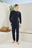 Kocabey 9220 Erkek Midi Yaka Uzun Kol Pijama Takım