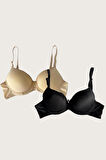 Ten-siyah 2'li Mikro Kumaş İçi Boş Balenli Günlük Desteksiz Sütyen