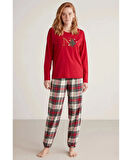 Nautıca W606 Kadın Uzun Kollu Ekoseli Pijama Takımı