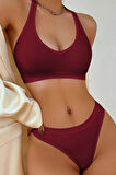 Kadın Bordo Seamless Tanga Sütyen Takım
