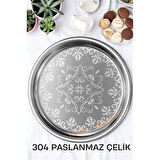  Servis Tepsisi - Çelik Çay Tepsisi  Şık Desenli Tepsi 41 CM