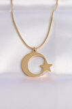 316L Çelik Zincir Gold Renk Ay Yıldız Unisex Kolye - TJ-BKO8699