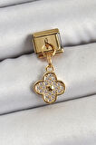 316L Çelik Sallantılı Zirkon Taşlı Yonca Model Gold Renk Nomination Charm - TJ-BC1405
