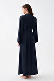 Giyim Kadın Uzun Lacivert Saten Sabahlık