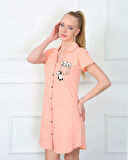 Giyim Kadın Penye Önden Düğmeli Pembe Tunik Gecelik